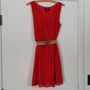 Red Summer Dress with Rainbow Belt